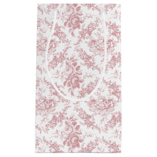 Elegant Engraved Pink and White Floral Toile Small Gift Bag