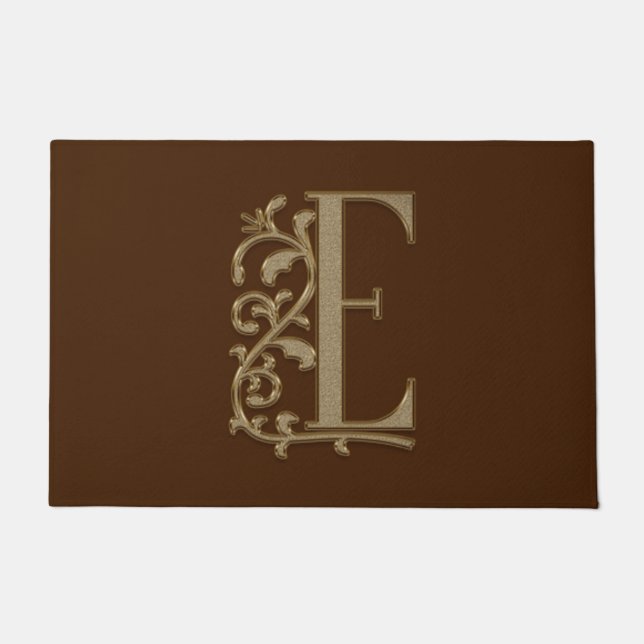Elegant Entry Monogram E Initial on Brown Doormat (Front)