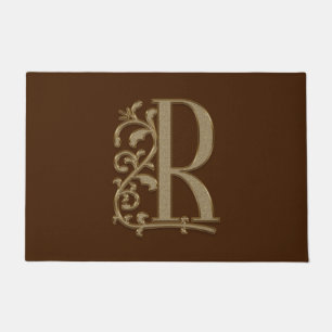 Elegant Entry Monogram R Initial on Brown Doormat