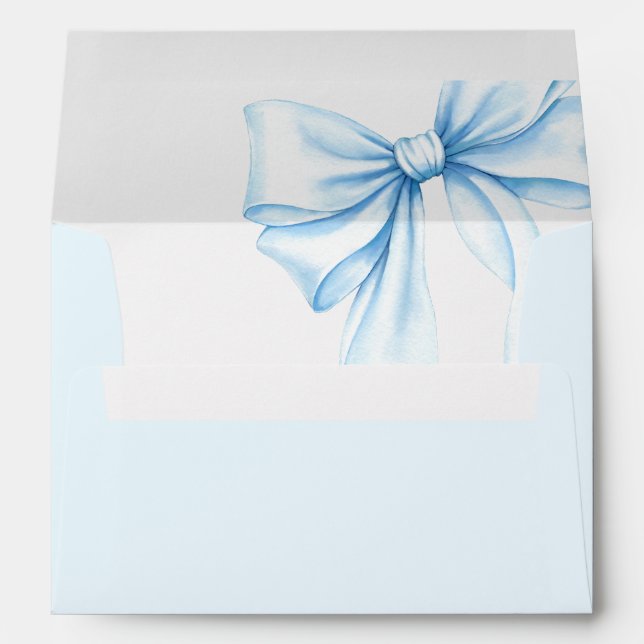 Elegant envelope baby shower with a blue bow.  (Back (Bottom))