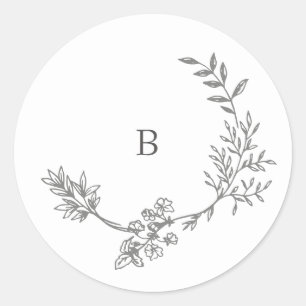 Elegant Envelope Black Floral Monogram Wreath Classic Round Sticker