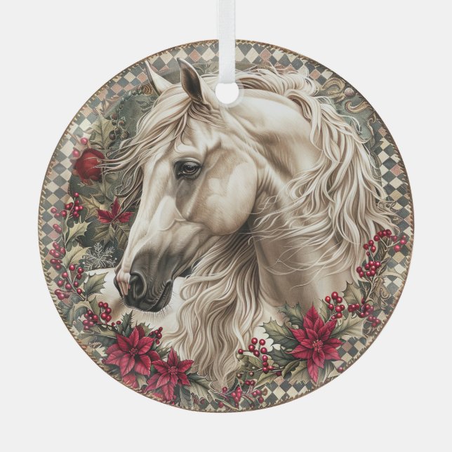 Elegant Equestrian Christmas  Glass Tree Decoration (Front)