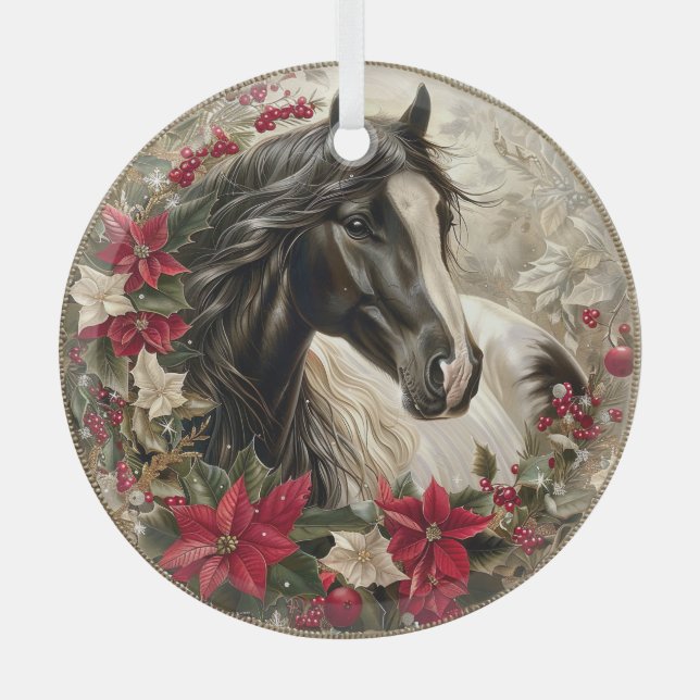 Elegant Equestrian Christmas  Glass Tree Decoration (Front)