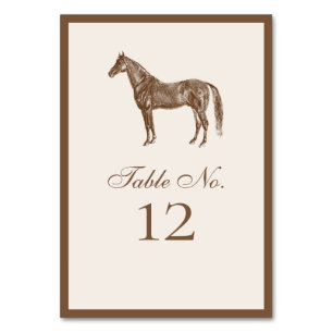 Elegant Equestrian Horse Brown Vintage Wedding Table Number
