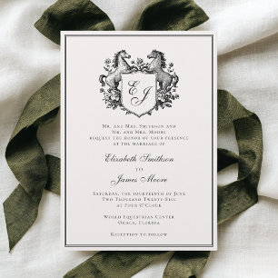 Elegant Equestrian Horse Monogram Crest Wedding Invitation