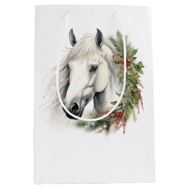 Elegant Equine Christmas Medium Gift Bag (Front)