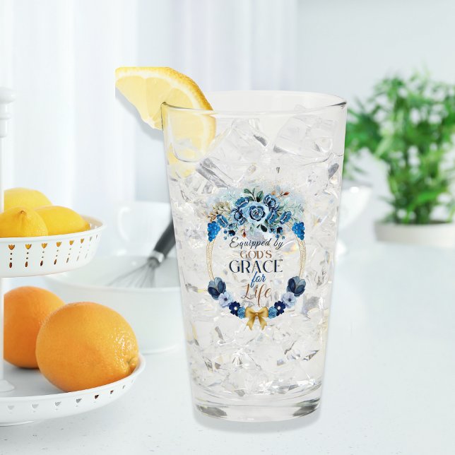 Elegant Equipped by God's Grace Blue Gold Floral  Glass (Creator Uploaded)
