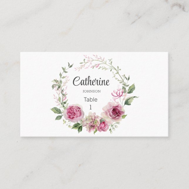 Elegant Escort Pink Rose Peony Wedding Place Card (Front)