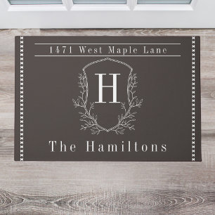 Elegant espresso brown family monogram address doormat