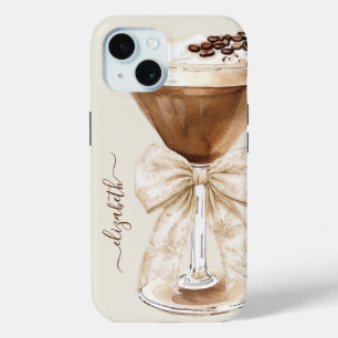Elegant Espresso Martini Monogrammed iPhone 15 Case