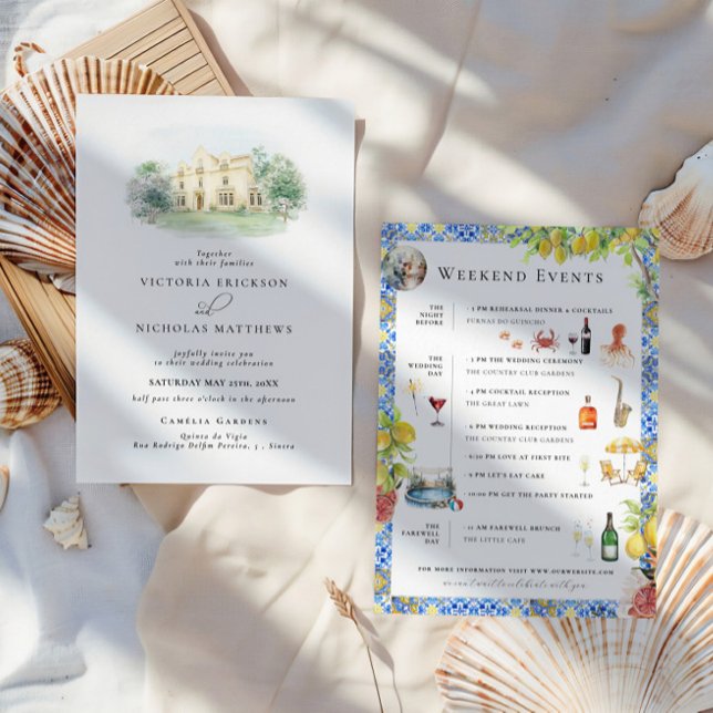 Elegant Estate | Illustrated Wedding Weekend Invitation (Creator Uploaded)