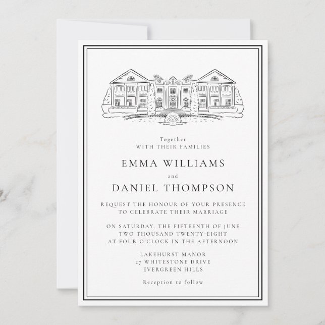 Elegant Estate Illustration Wedding Invitation (Front)