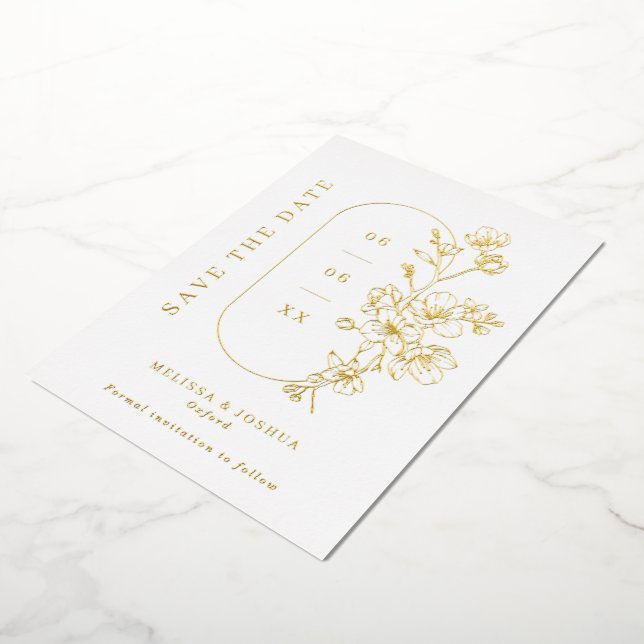 Elegant Etched Floral Wedding Photo Save the Date (Rotated)