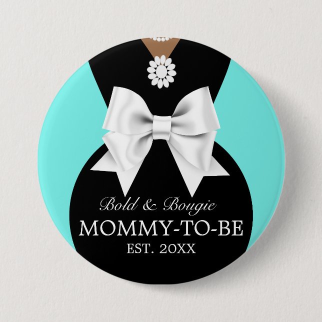 Elegant Ethnic Aqua Baby & Co Tiffany Baby Shower 7.5 Cm Round Badge (Front)