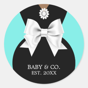 Elegant Ethnic Aqua Baby & Co Tiffany Baby Shower Classic Round Sticker