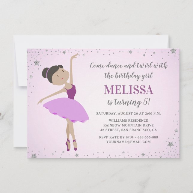 Elegant Ethnic Ballerina Purple Girl Birthday Invitation (Front)