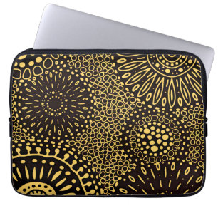 Elegant Ethnic Floral Black Gold Laptop Sleeve