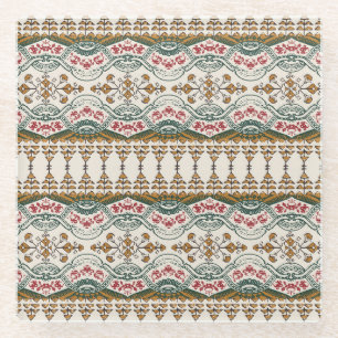 Elegant Ethnic Floral Boho Border Glass Coaster