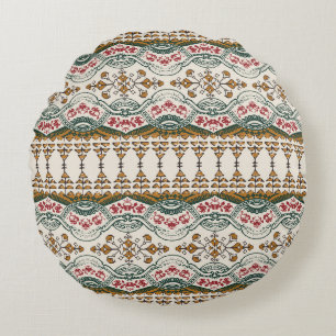 Elegant Ethnic Floral Boho Border Round Cushion