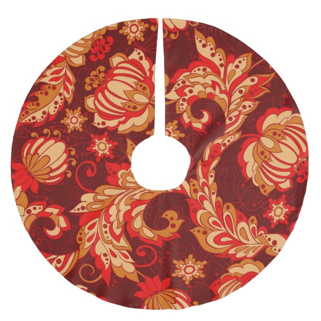 Elegant Ethnic Flowers Seamless Pattern Brushed Polyester Tree Skirt (Front)