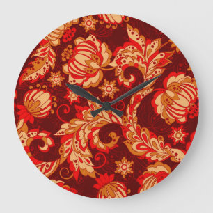 Elegant Ethnic Flowers Seamless Pattern Large Clock