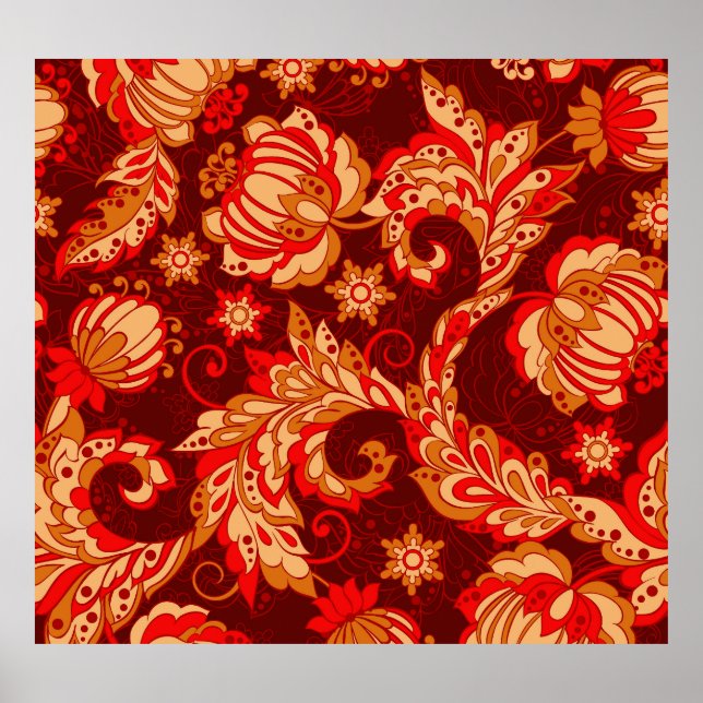 Elegant Ethnic Flowers Seamless Pattern Poster (Front)