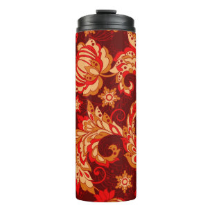 Elegant Ethnic Flowers Seamless Pattern Thermal Tumbler