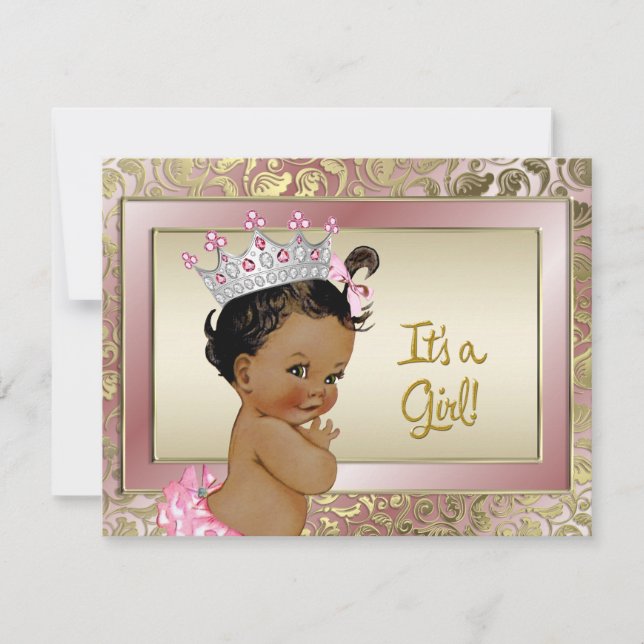 Elegant Ethnic Princess Pink and Gold Baby Shower Invitation (Front)