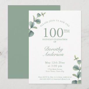 Elegant Eucalyptus 100th Birthday Party Invitation
