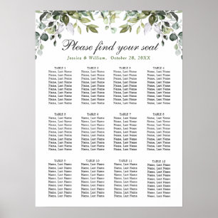 Elegant Eucalyptus 12 Tables Wedding SEATING CHART