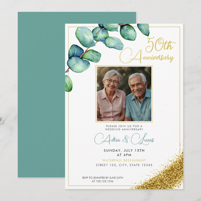 Elegant Eucalyptus 50th Wedding Anniversary Invitation (Front/Back)