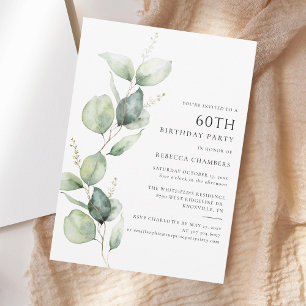 Elegant Eucalyptus 60th Birthday Party Invitation