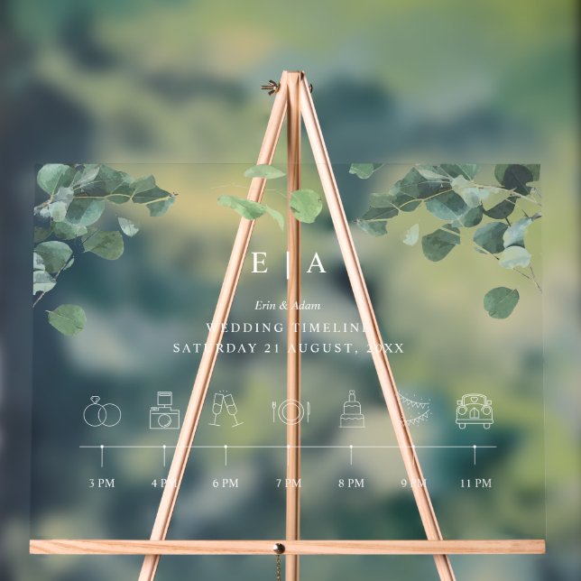 Elegant Eucalyptus Acrylic Wedding Timeline Sign (Neutral)