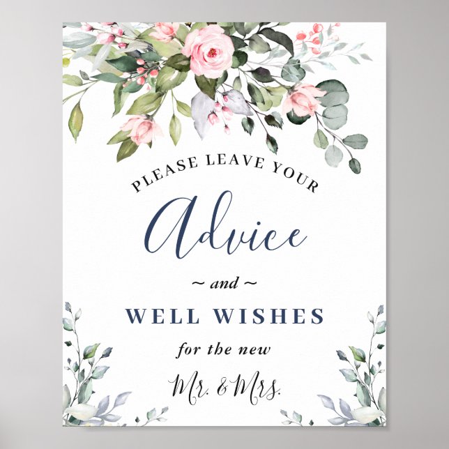 Elegant Eucalyptus Advice & Wishes Wedding Sign (Front)