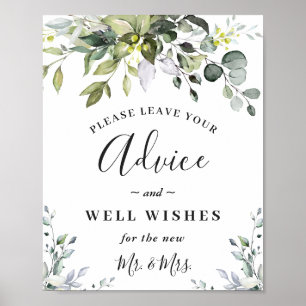 Elegant Eucalyptus Advice & Wishes Wedding Sign