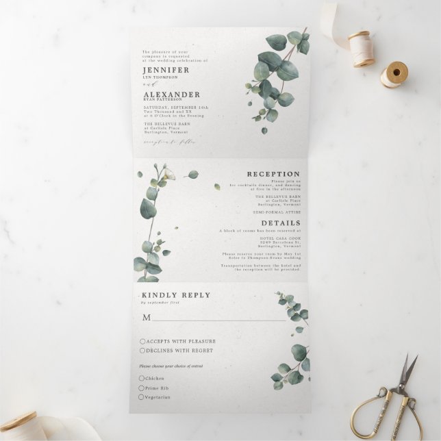Elegant Eucalyptus All in one Wedding Tri-Fold Invitation (Inside)