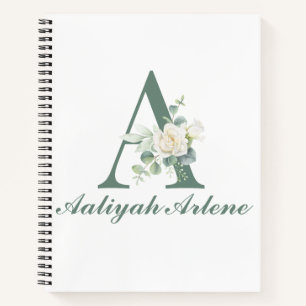 Elegant Eucalyptus and Rose Custom Initial A Notebook