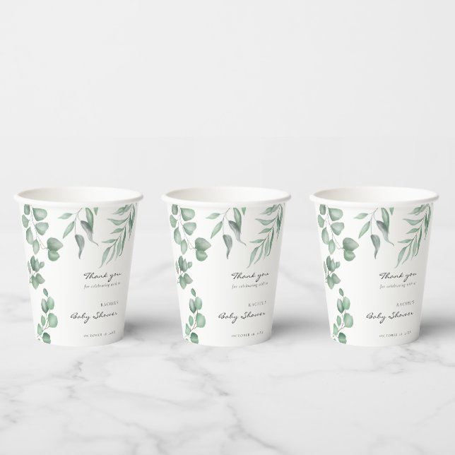 Elegant Eucalyptus Baby Shower Greenery Foliage Paper Cups (Multi)