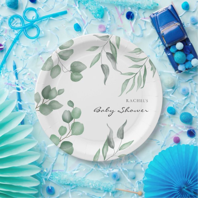 Elegant Eucalyptus Baby Shower Greenery Foliage Paper Plate (Party)