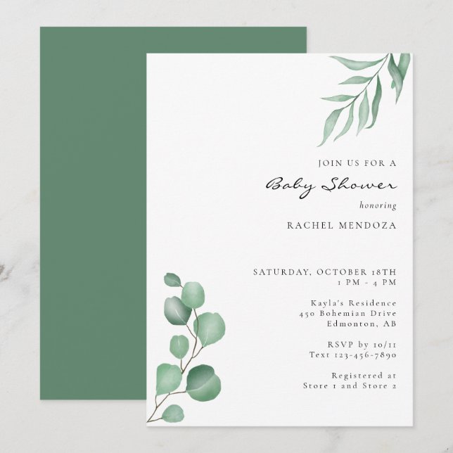 Elegant Eucalyptus Baby Shower Greenery Neutral Invitation (Front/Back)
