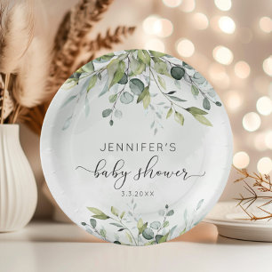 Elegant eucalyptus baby shower napkins paper plate