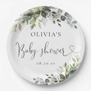 Elegant Eucalyptus Baby Shower Paper Plates