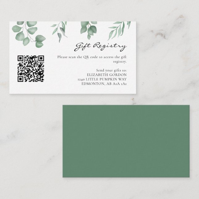 Elegant Eucalyptus Baby Shower Registry QR Code Enclosure Card (Front/Back)