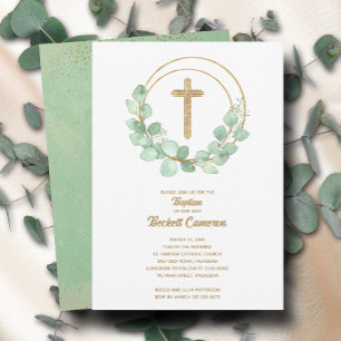 Elegant Eucalyptus Baptism Invitation