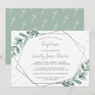 Elegant Eucalyptus Baptism Or Christening Invitation