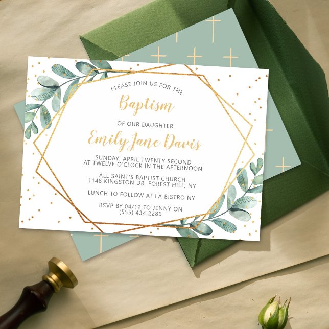 Elegant Eucalyptus Baptism Or Christening Invitation (Creator Uploaded)