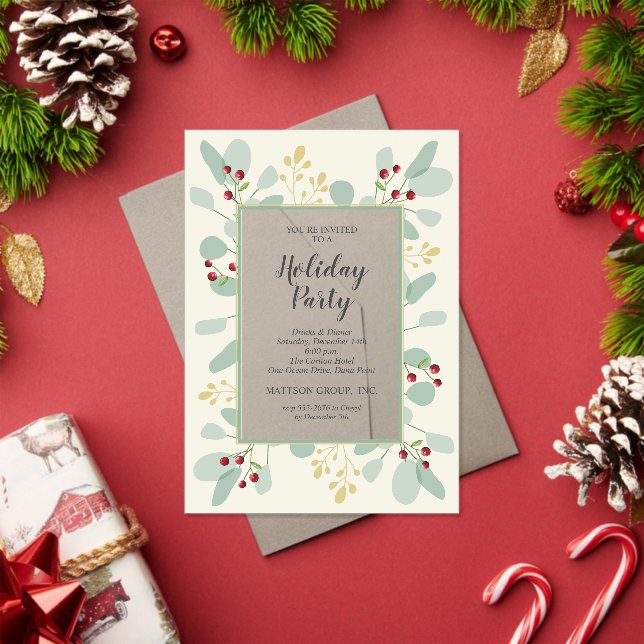 Elegant Eucalyptus & Berries Christmas Holiday Acrylic Invitations (Insitu (Holiday))