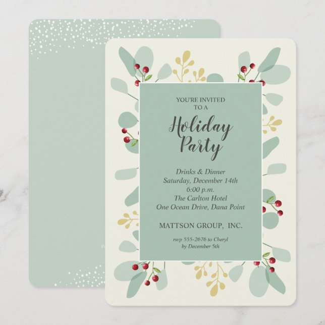 Elegant Eucalyptus Berries Christmas Invitations (Front/Back)