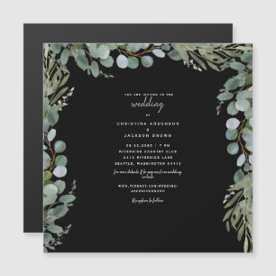 Elegant  Eucalyptus Black Wedding II Magnetic Invitation