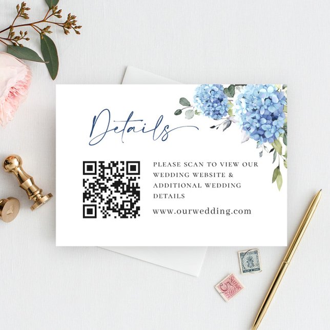 Elegant Eucalyptus Blue Hydrangea Wedding Details Enclosure Card (Creator Uploaded)